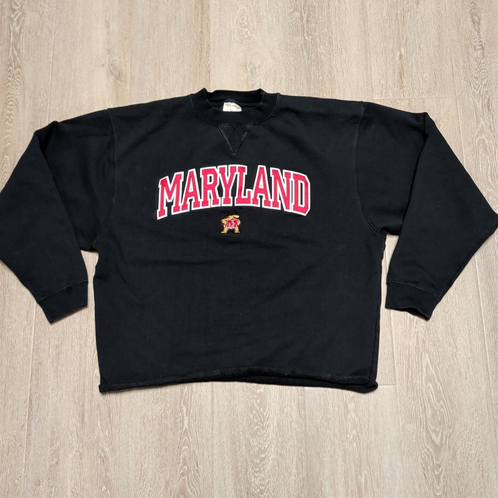 The Cotton Exchange Maryland Terrapins Sweatshirt Womens L Black Raw Hem Cropped